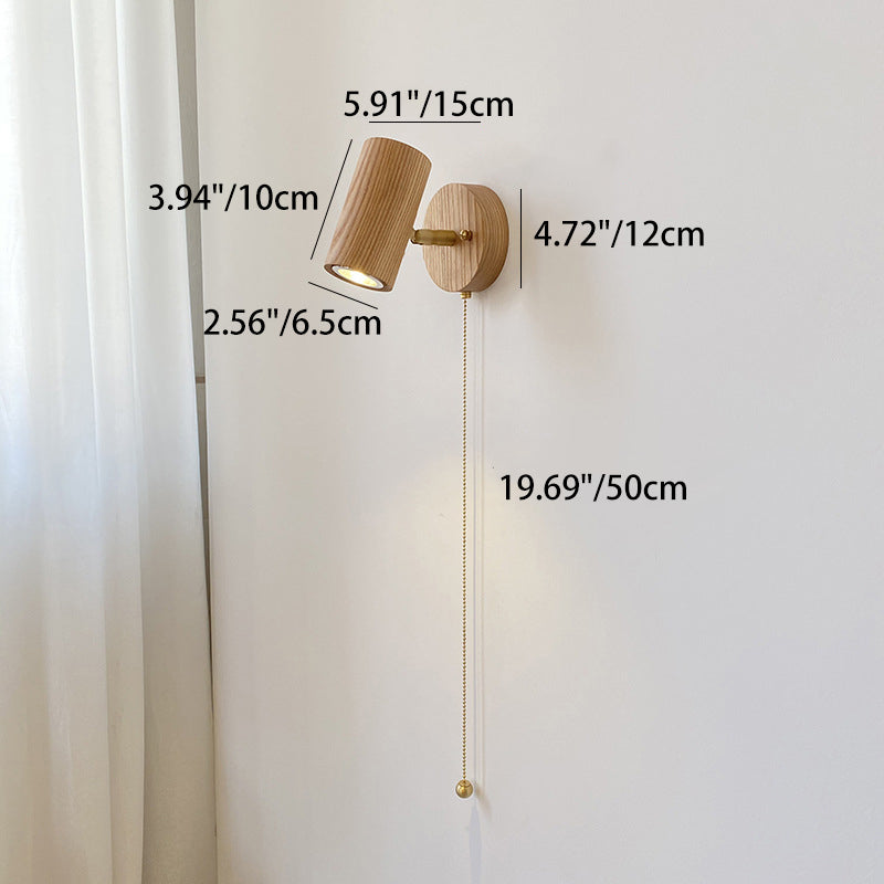 Traditional Vintage Cylindrical Copper Frame Wood Shade 1-Light Wall Sconce Lamp For Living Room