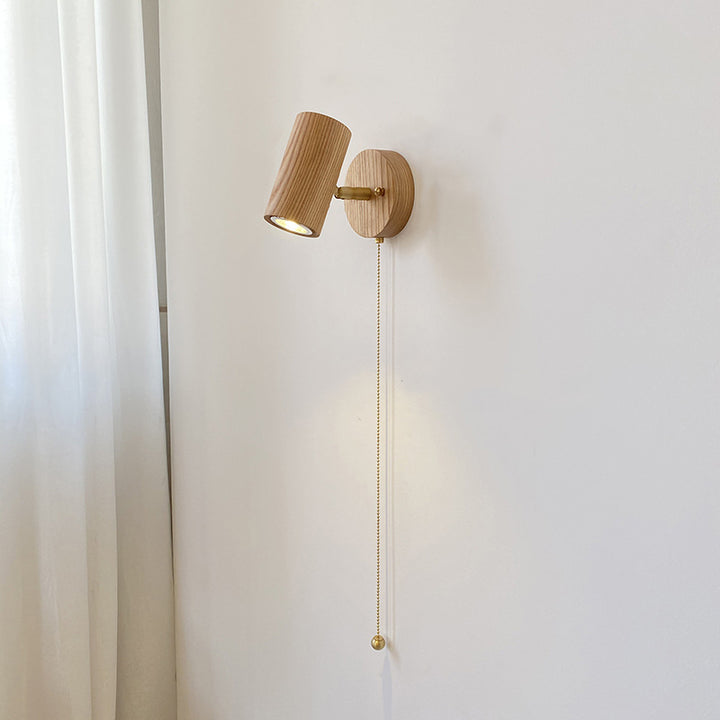 Traditional Vintage Cylindrical Copper Frame Wood Shade 1-Light Wall Sconce Lamp For Living Room