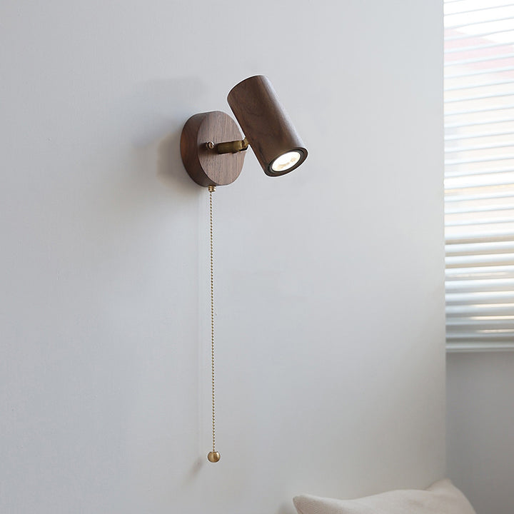 Traditional Vintage Cylindrical Copper Frame Wood Shade 1-Light Wall Sconce Lamp For Living Room