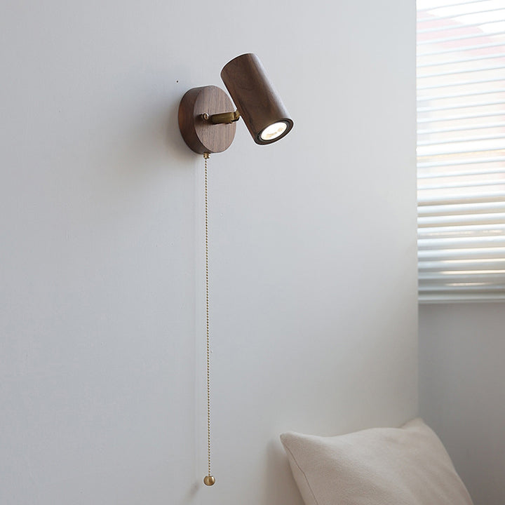 Traditional Vintage Cylindrical Copper Frame Wood Shade 1-Light Wall Sconce Lamp For Living Room