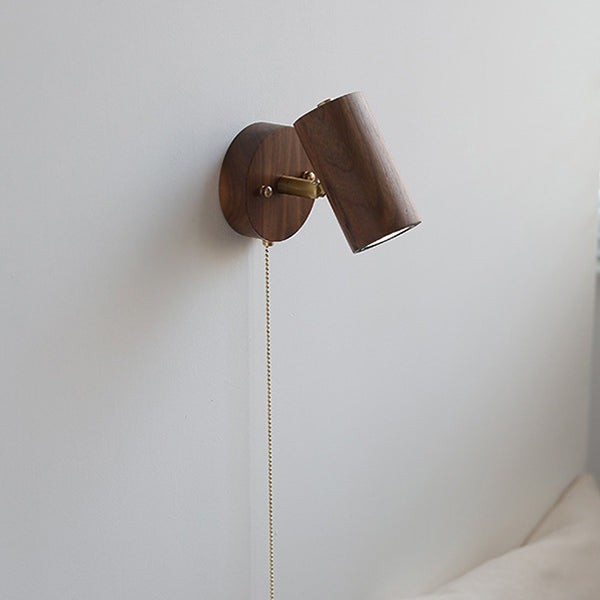 Traditional Vintage Cylindrical Copper Frame Wood Shade 1-Light Wall Sconce Lamp For Living Room