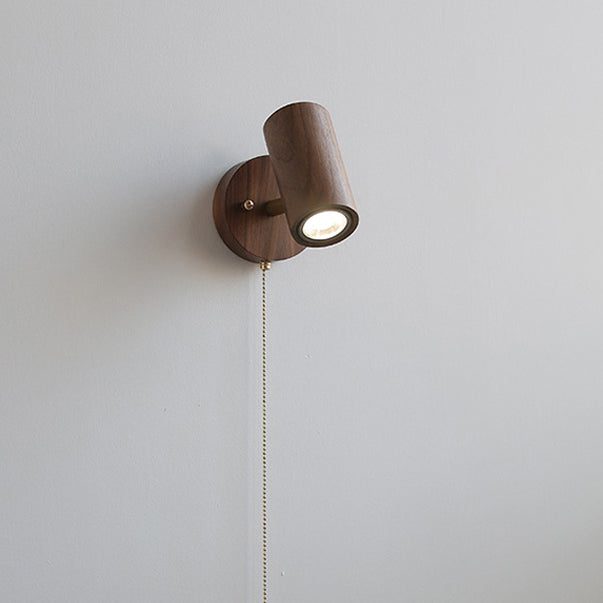Traditional Vintage Cylindrical Copper Frame Wood Shade 1-Light Wall Sconce Lamp For Living Room