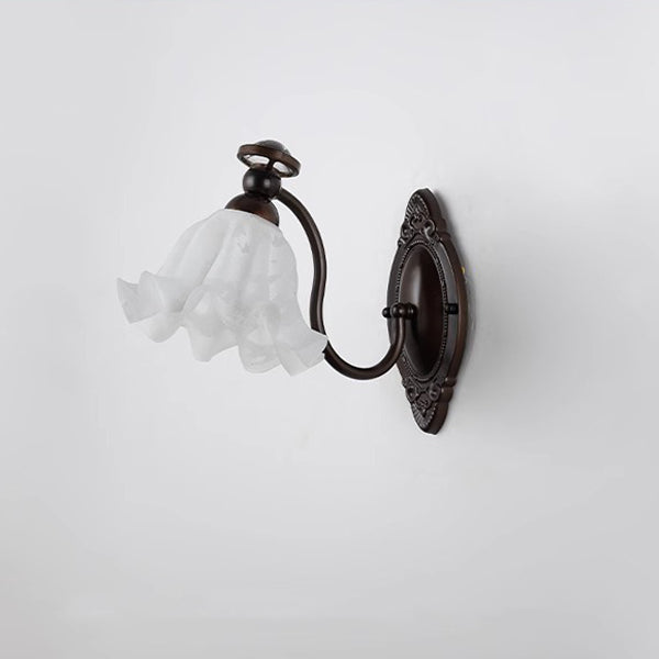 Traditional Vintage Bell Orchid Hardware Curved Rod Glass Shade 1-Light Wall Sconce Lamp For Living Room