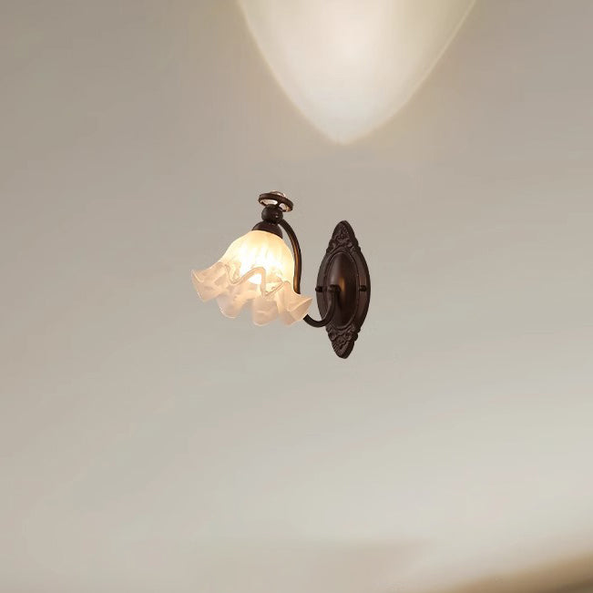 Traditional Vintage Bell Orchid Hardware Curved Rod Glass Shade 1-Light Wall Sconce Lamp For Living Room