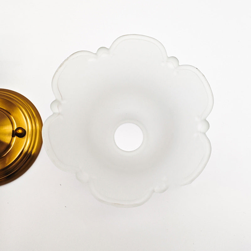 Applique murale en fer avec abat-jour en verre fleuri vintage traditionnel à poteau incurvé 1 lumière pour salon 