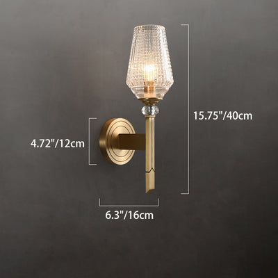 Zeitgenössische nordische Zylinderbecherform Vollmessingrahmen Glasschirm 1-Licht Wandleuchte für Wohnzimmer 
