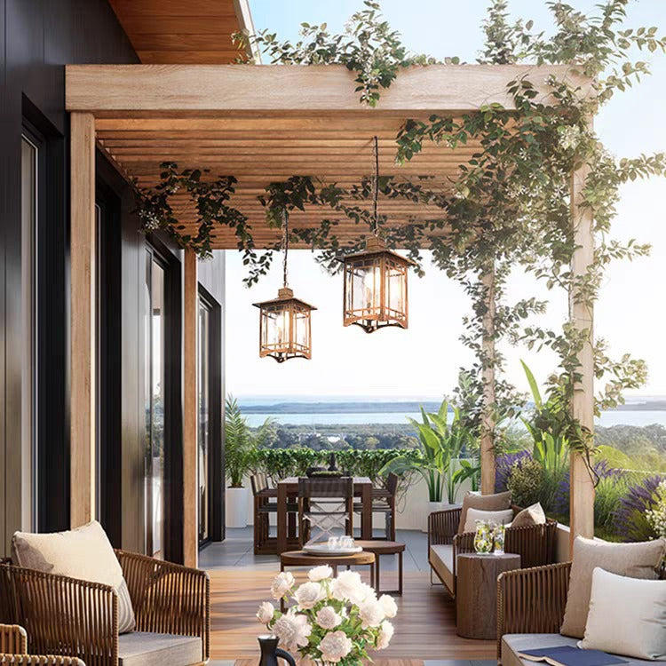Modern Art Deco Waterproof Hexagonal Rectangular Aluminum Glass 1-Light Pendant Light For Outdoor Patio
