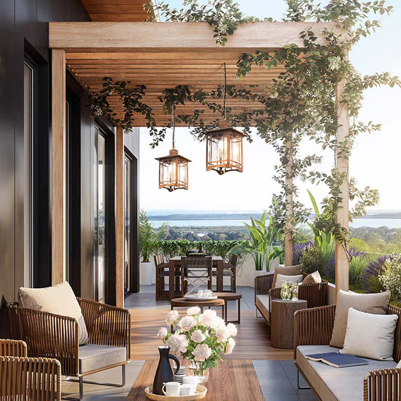 Modern Art Deco Waterproof Hexagonal Rectangular Aluminum Glass 1-Light Pendant Light For Outdoor Patio