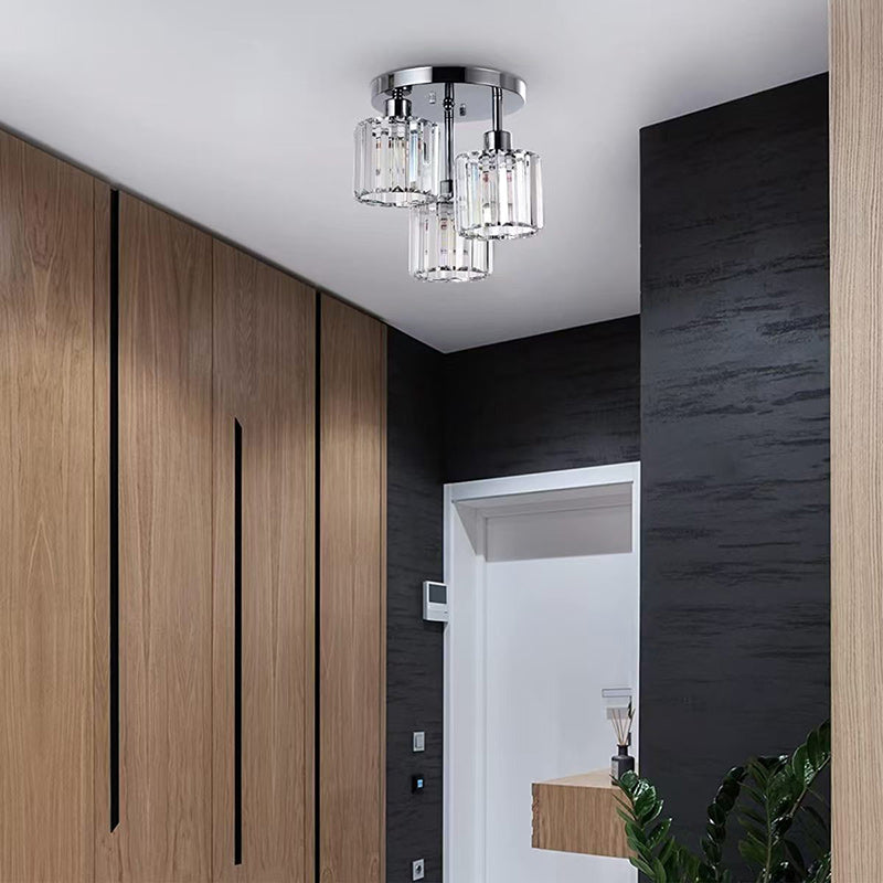 Modern Minimalist Round Iron Crystal Shade 3-Light Flush Mount Ceiling Light For Living Room