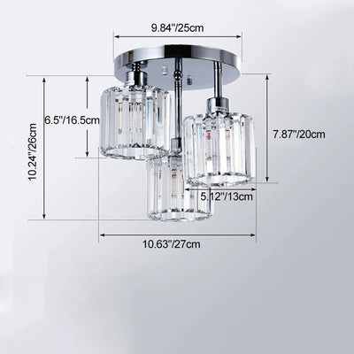 Modern Minimalist Round Iron Crystal Shade 3-Light Flush Mount Ceiling Light For Living Room