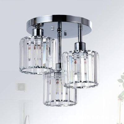 Modern Minimalist Round Iron Crystal Shade 3-Light Flush Mount Ceiling Light For Living Room