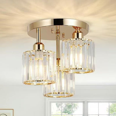Modern Minimalist Round Iron Crystal Shade 3-Light Flush Mount Ceiling Light For Living Room