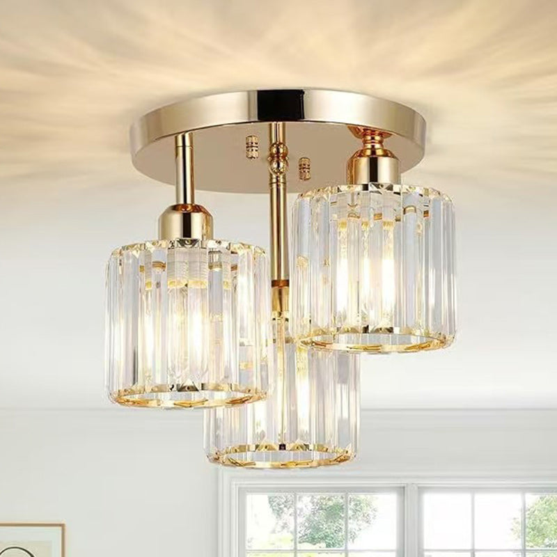 Modern Minimalist Round Iron Crystal Shade 3-Light Flush Mount Ceiling Light For Living Room