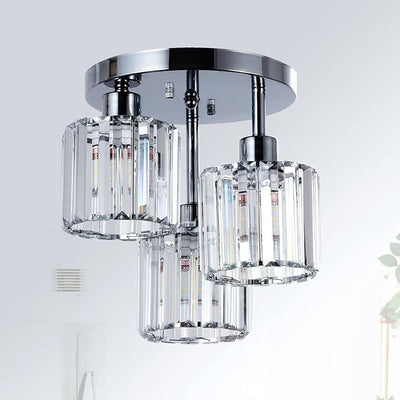 Modern Minimalist Round Iron Crystal Shade 3-Light Flush Mount Ceiling Light For Living Room