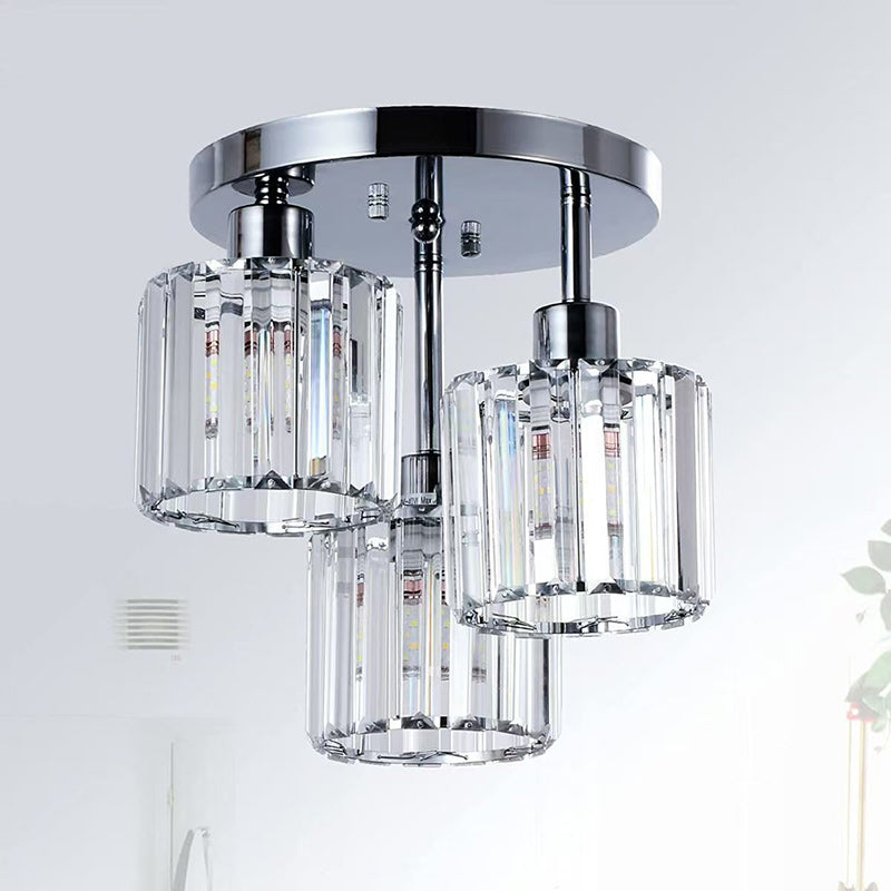 Modern Minimalist Round Iron Crystal Shade 3-Light Flush Mount Ceiling Light For Living Room