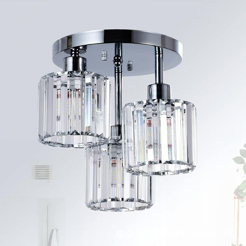 Modern Minimalist Round Iron Crystal Shade 3-Light Flush Mount Ceiling Light For Living Room