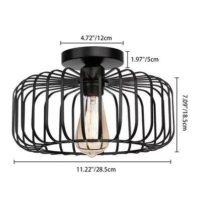 Modern Minimalist Round Line Cage Iron 1-Light Semi-Flush Mount Ceiling Light For Living Room