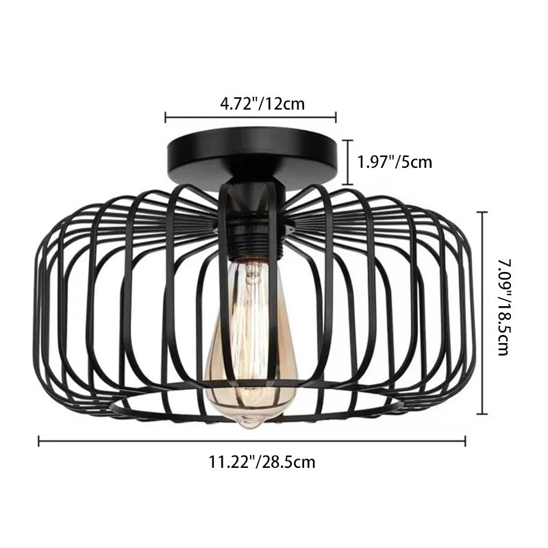 Modern Minimalist Round Line Cage Iron 1-Light Semi-Flush Mount Ceiling Light For Living Room