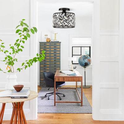 Moderne minimalistische runde Aluminiumrahmen-Kristallschirm 1-Licht Semi-Flush-Montage Deckenleuchte für das Wohnzimmer 