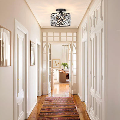 Moderne minimalistische runde Aluminiumrahmen-Kristallschirm 1-Licht Semi-Flush-Montage Deckenleuchte für das Wohnzimmer 