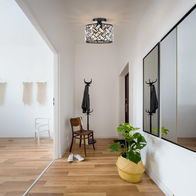 Moderne minimalistische runde Aluminiumrahmen-Kristallschirm 1-Licht Semi-Flush-Montage Deckenleuchte für das Wohnzimmer 