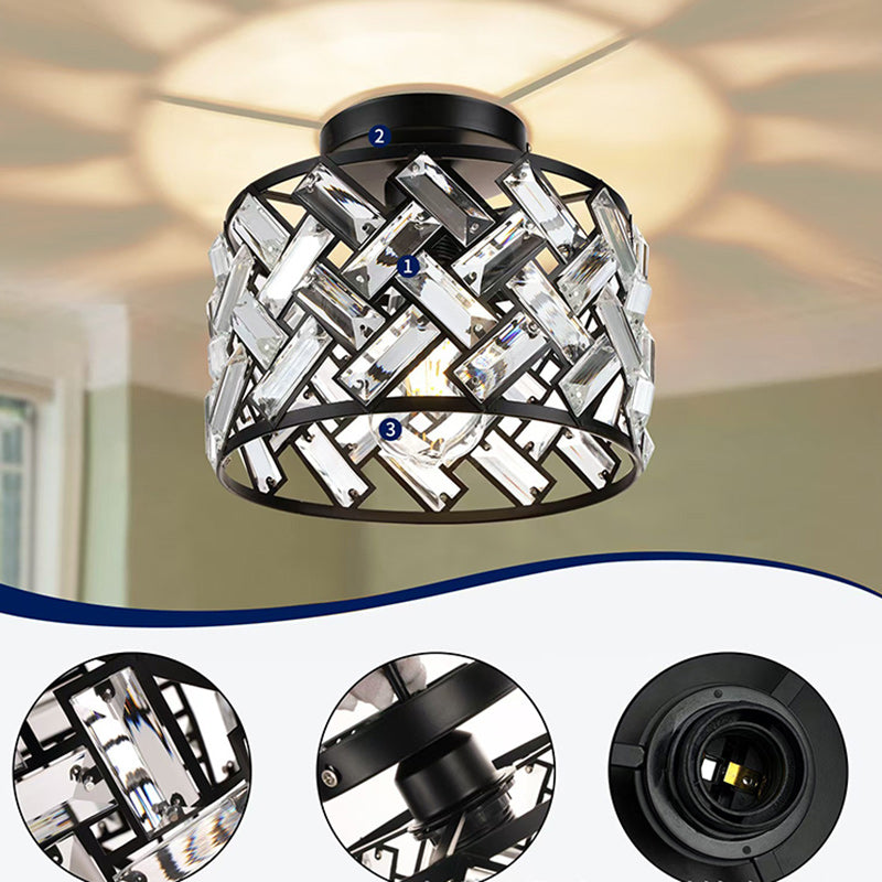 Moderne minimalistische runde Aluminiumrahmen-Kristallschirm 1-Licht Semi-Flush-Montage Deckenleuchte für das Wohnzimmer 