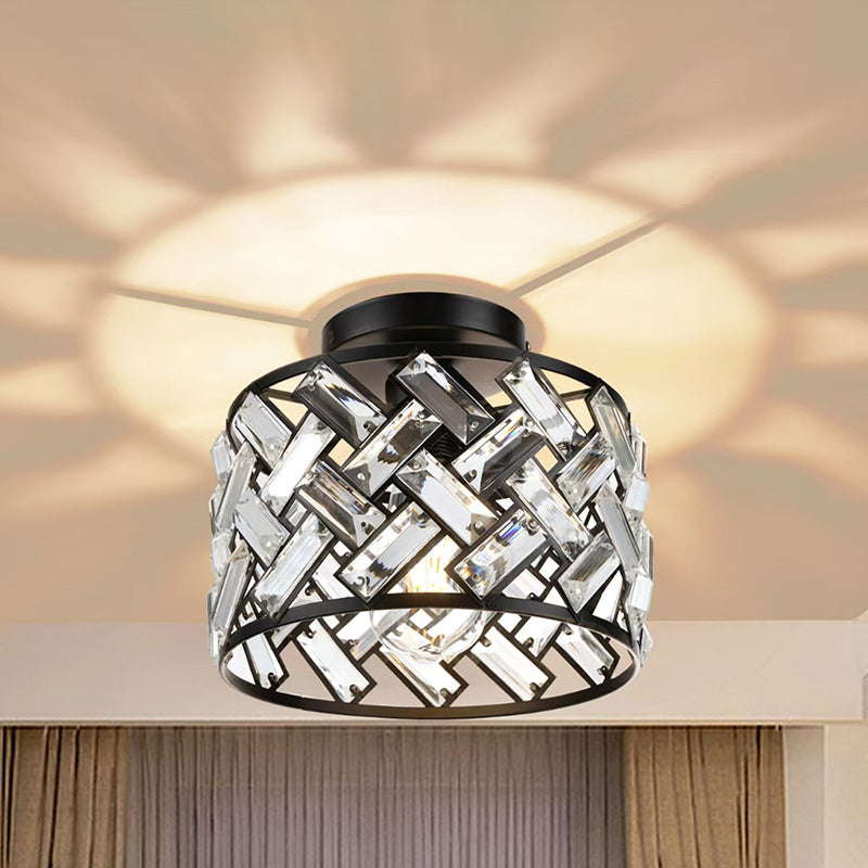 Moderne minimalistische runde Aluminiumrahmen-Kristallschirm 1-Licht Semi-Flush-Montage Deckenleuchte für das Wohnzimmer 