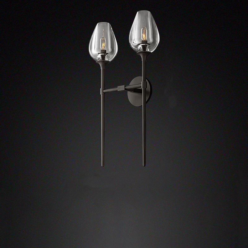Contemporary Nordic Round Cylinder Cup Shape Copper Frame Crystal Shade 1/2 Light Wall Sconce Lamp For Bedroom