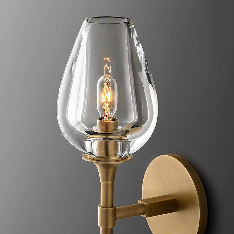 Contemporary Nordic Round Cylinder Cup Shape Copper Frame Crystal Shade 1/2 Light Wall Sconce Lamp For Bedroom