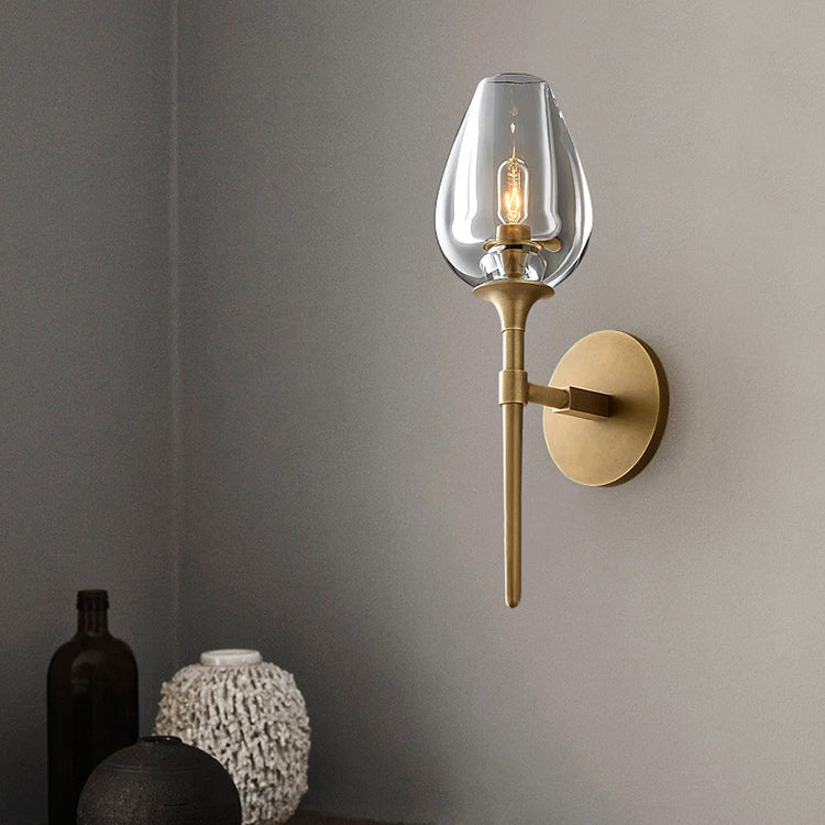 Contemporary Nordic Round Cylinder Cup Shape Copper Frame Crystal Shade 1/2 Light Wall Sconce Lamp For Bedroom