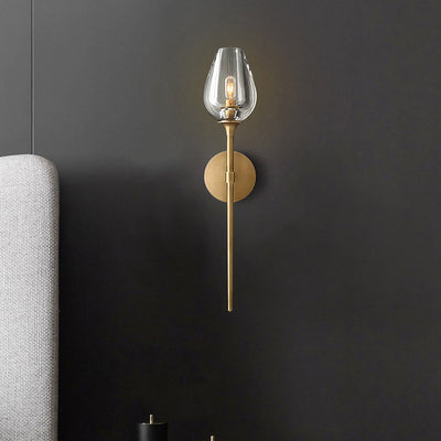 Contemporary Nordic Round Cylinder Cup Shape Copper Frame Crystal Shade 1/2 Light Wall Sconce Lamp For Bedroom