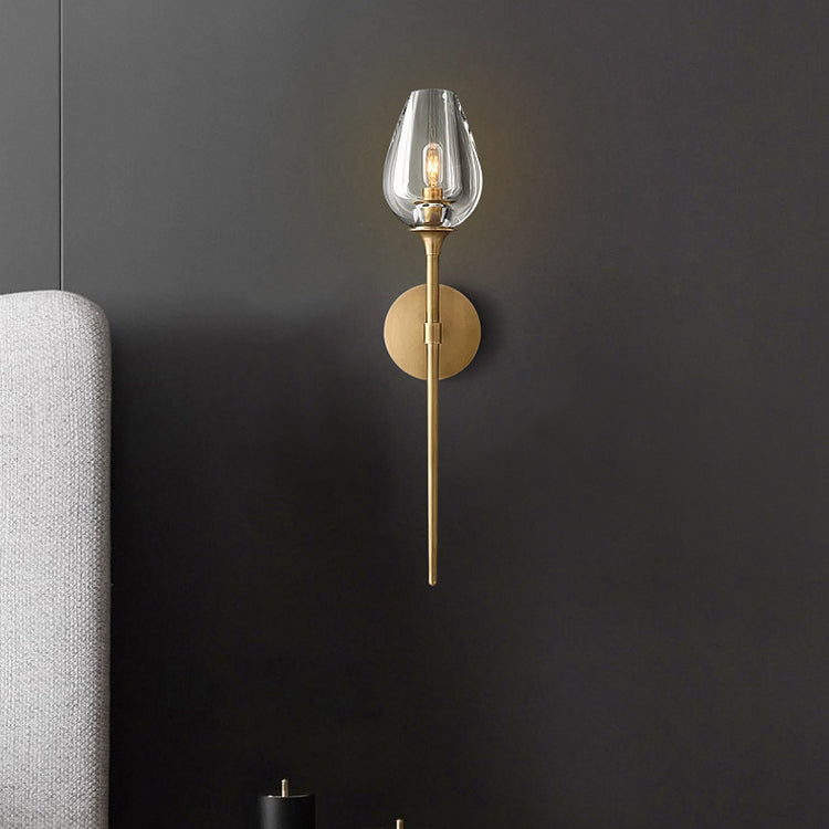 Contemporary Nordic Round Cylinder Cup Shape Copper Frame Crystal Shade 1/2 Light Wall Sconce Lamp For Bedroom