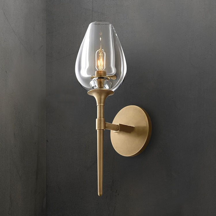 Contemporary Nordic Round Cylinder Cup Shape Copper Frame Crystal Shade 1/2 Light Wall Sconce Lamp For Bedroom