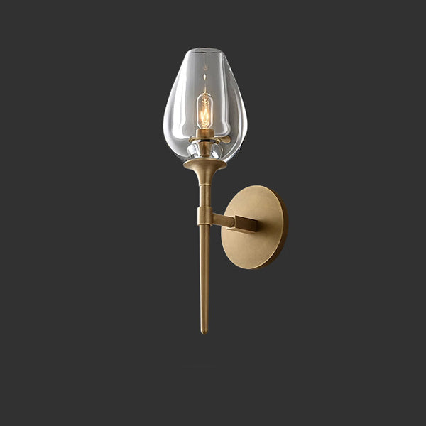 Contemporary Nordic Round Cylinder Cup Shape Copper Frame Crystal Shade 1/2 Light Wall Sconce Lamp For Bedroom