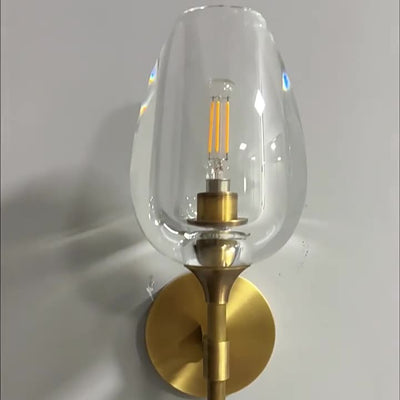 Contemporary Nordic Round Cylinder Cup Shape Copper Frame Crystal Shade 1/2 Light Wall Sconce Lamp For Bedroom