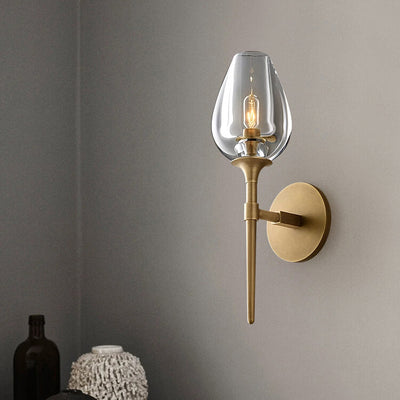 Contemporary Nordic Round Cylinder Cup Shape Copper Frame Crystal Shade 1/2 Light Wall Sconce Lamp For Bedroom