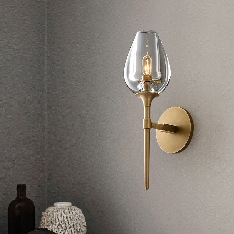 Contemporary Nordic Round Cylinder Cup Shape Copper Frame Crystal Shade 1/2 Light Wall Sconce Lamp For Bedroom