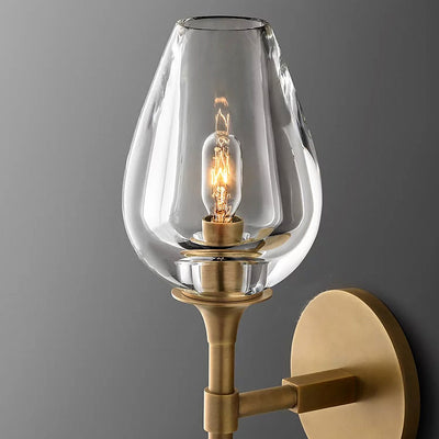Contemporary Nordic Round Cylinder Cup Shape Copper Frame Crystal Shade 1/2 Light Wall Sconce Lamp For Bedroom