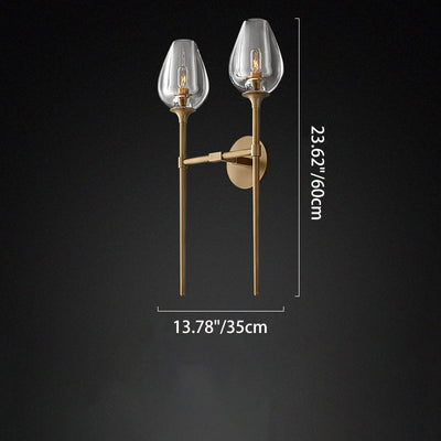 Contemporary Nordic Round Cylinder Cup Shape Copper Frame Crystal Shade 1/2 Light Wall Sconce Lamp For Bedroom