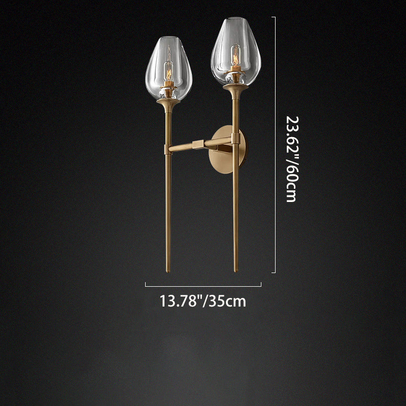Contemporary Nordic Round Cylinder Cup Shape Copper Frame Crystal Shade 1/2 Light Wall Sconce Lamp For Bedroom