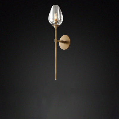 Contemporary Nordic Round Cylinder Cup Shape Copper Frame Crystal Shade 1/2 Light Wall Sconce Lamp For Bedroom
