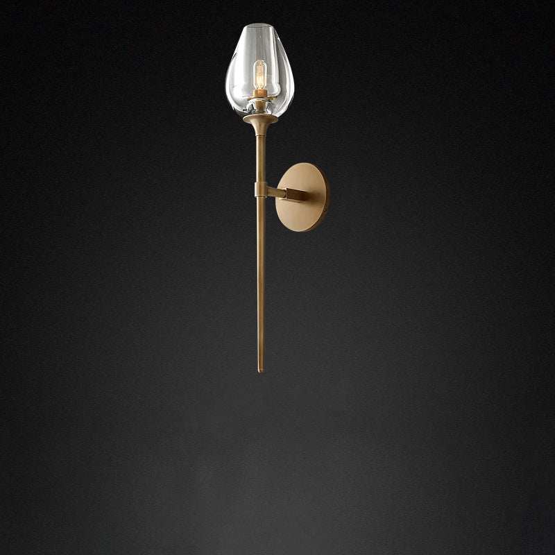 Contemporary Nordic Round Cylinder Cup Shape Copper Frame Crystal Shade 1/2 Light Wall Sconce Lamp For Bedroom