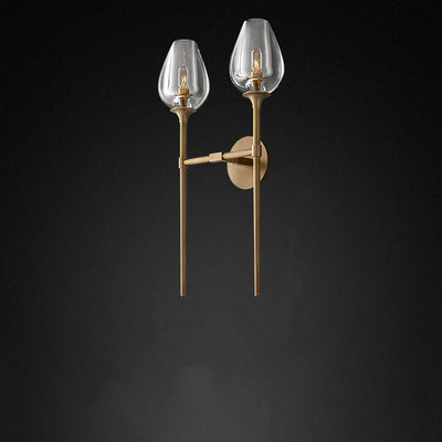 Contemporary Nordic Round Cylinder Cup Shape Copper Frame Crystal Shade 1/2 Light Wall Sconce Lamp For Bedroom