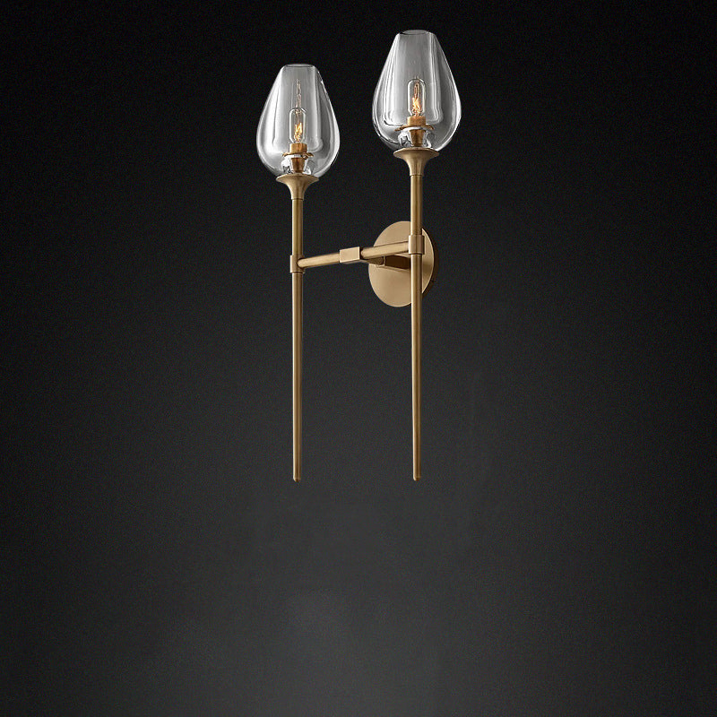 Contemporary Nordic Round Cylinder Cup Shape Copper Frame Crystal Shade 1/2 Light Wall Sconce Lamp For Bedroom