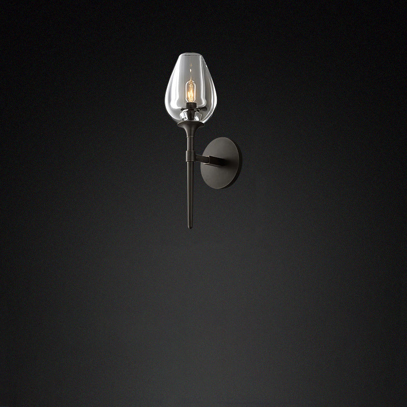 Contemporary Nordic Round Cylinder Cup Shape Copper Frame Crystal Shade 1/2 Light Wall Sconce Lamp For Bedroom