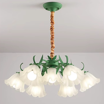 Traditional French Leaf Flower Glass Shade Hardware Frame 4/6/7/9 Light Chandelier For Living Room