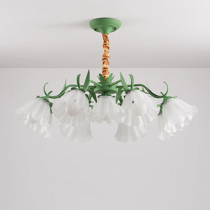 Traditional French Leaf Flower Glass Shade Hardware Frame 4/6/7/9 Light Chandelier For Living Room