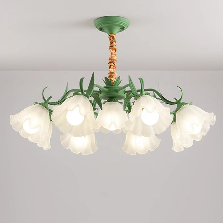 Traditional French Leaf Flower Glass Shade Hardware Frame 4/6/7/9 Light Chandelier For Living Room