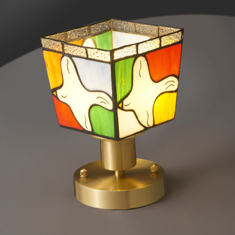 Modern Mid-Century Square Dove Of Peace Full Copper Frame Glass Shade 1-Light Semi-Flush Mount Ceiling Light For Living Room