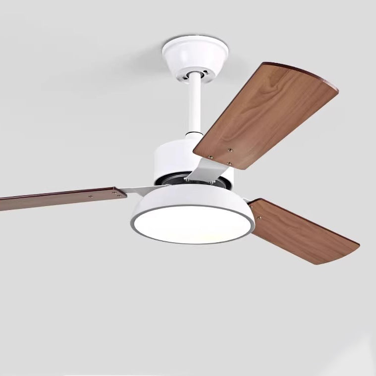 Ventilateur de plafond moderne minimaliste à pales rondes en bois massif avec abat-jour en fer et acrylique LED pour salon 